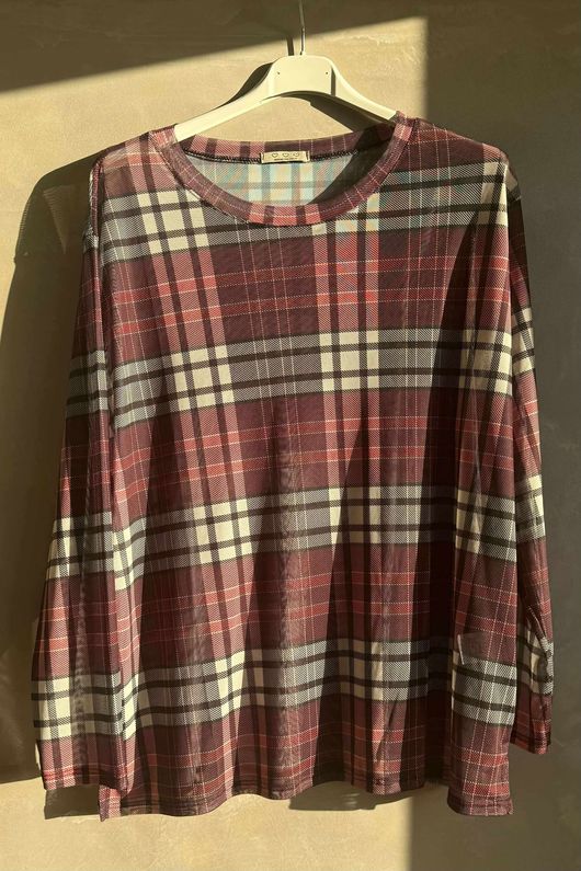 Bobby Mesh Layering Top Tartan 2 Burgundy